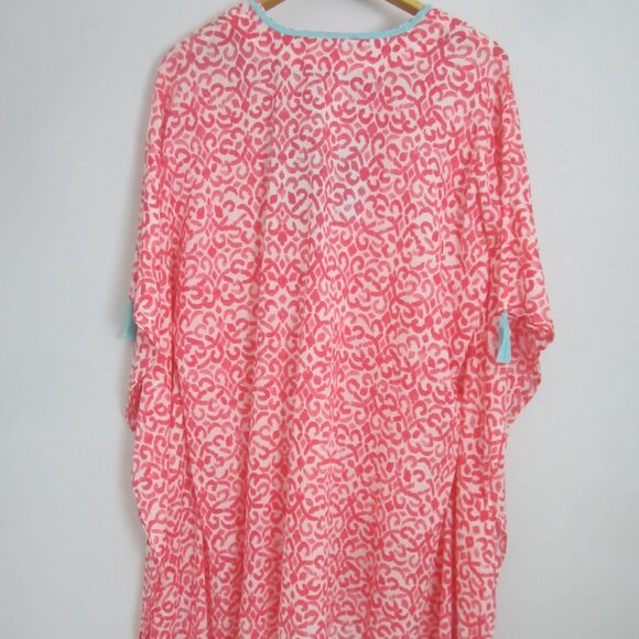 Tommy Bahama Womens One Size Pink White Aqua Blue Cotton Cover Up Tassles O/S - Picture 2 of 9